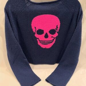Skull Cashmere 100% Cashmere Navy And Bold Pink Skull Sweater